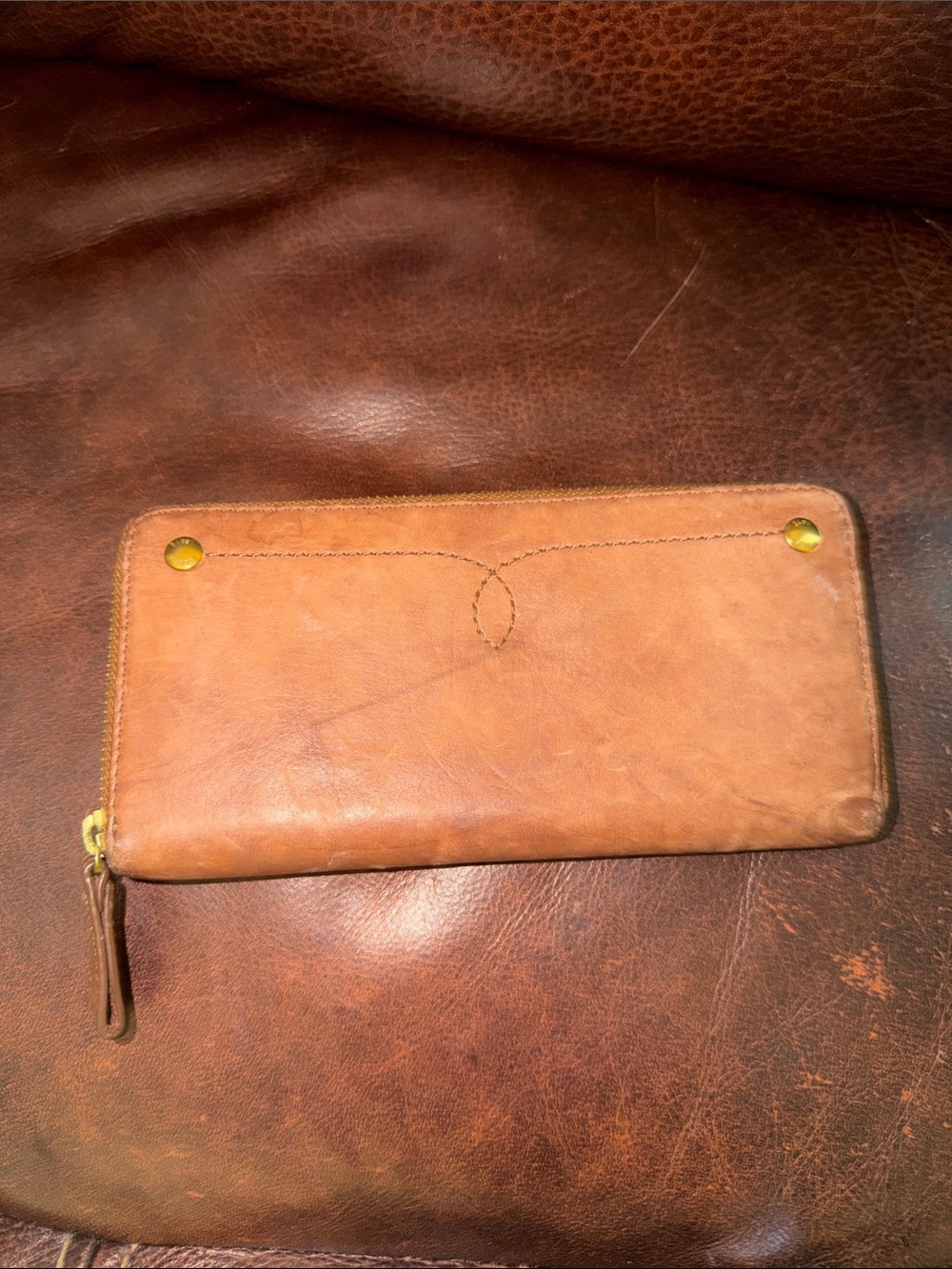 Frye Cognac Leather Zip Wallet